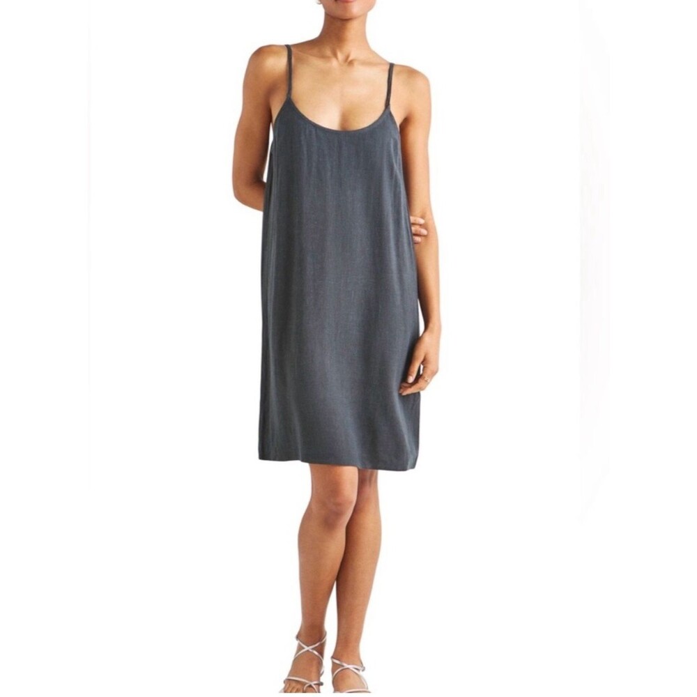 Splendid Sunny Linen Blend Mini Dress Adjustable Strap Charcoal Gray Small NEW